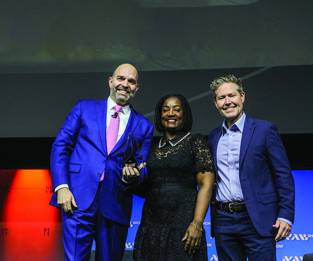 From left: Curtis LeGeyt, NAB president and CEO; Cirie Fields, a popular reality contestant, and Mitch Graham, EVP of alternative programming, CBS Entertainment.