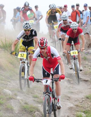 Max Plaxton (Specialized) leading the dusty 2011 race on Juan Pelota Ranch