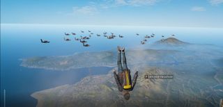 Although it's possible some of these skydivers are "playing idle," this image shows 33 players beginning their airdrop at the end of the plane's flight. Via Redditor AwakenTehDawn.