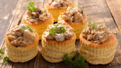 Close up of chicken vol-au-vents from a vol-au-vent selection