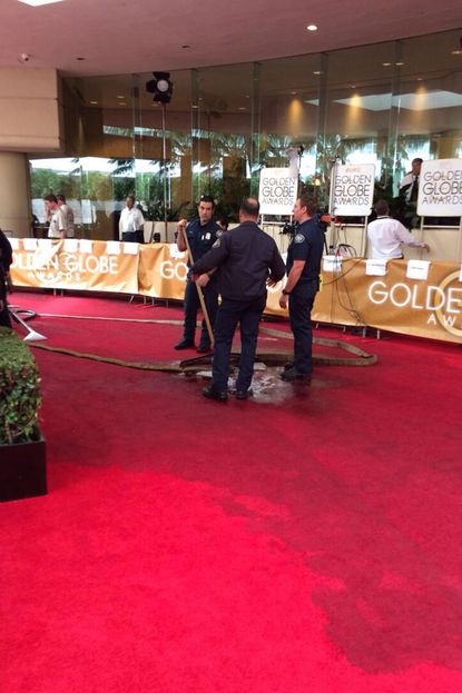 A water pipe burst ontot he red carpet last night, hours before the A-list arrivals