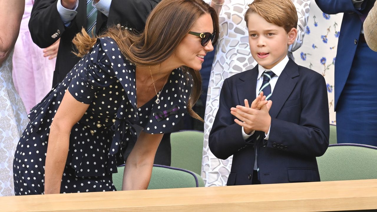 Catherine, Duchess of Cambridge and Prince George of Cambridge attend The Wimbledon Men&#039;s Singles Final at the All England Lawn Tennis and Croquet Club on July 10, 2022 in London, England