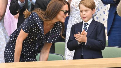 Catherine, Duchess of Cambridge and Prince George of Cambridge attend The Wimbledon Men's Singles Final at the All England Lawn Tennis and Croquet Club on July 10, 2022 in London, England