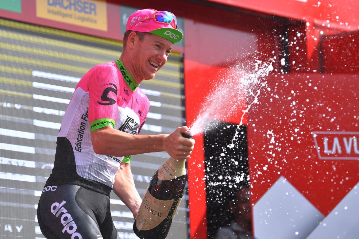 Simon Clarke sprays the champagne