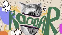Procreate Dreams 2 key art showing a cat and the text 'Roooar'