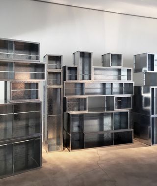 A set of four giant shelving systems, designed by Studio Miro and made of galvanised-steel
