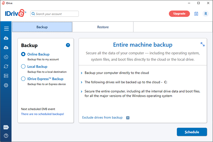 iDrive backup options