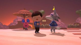 Animal Crossing New Horizons Happy Home Paradise fang visiting dancing on beach
