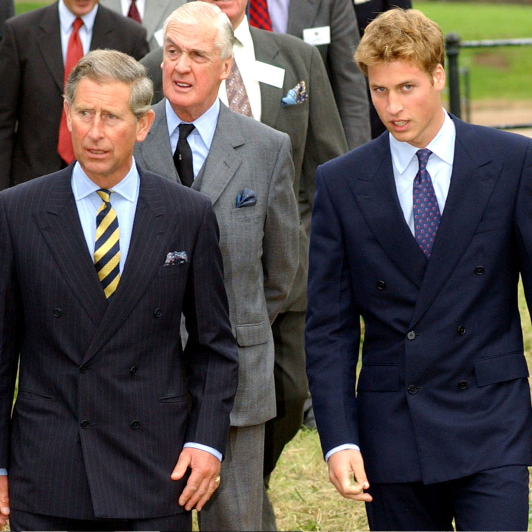 King Charles and Prince William wearing suits and ties at St Andrews 