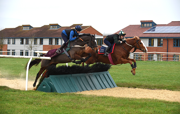 Point-to-Point training on the hurdles at the British Racing School in Newmarket in Suffolk, UK on the 3rd December 2015