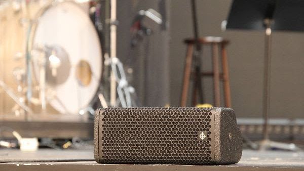 Rolling Hills Covenant Church amps up with this CODA audio speaker in front of a drum kit on its stage.