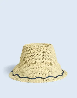 straw hat with black squiggle line detail