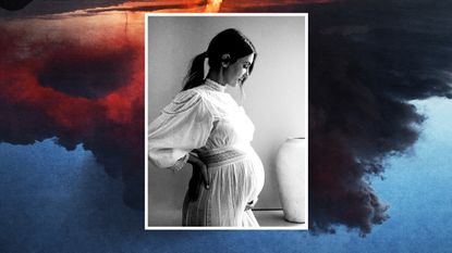 Táche milk founder Roxana Saidi posing for a maternity photo shoot