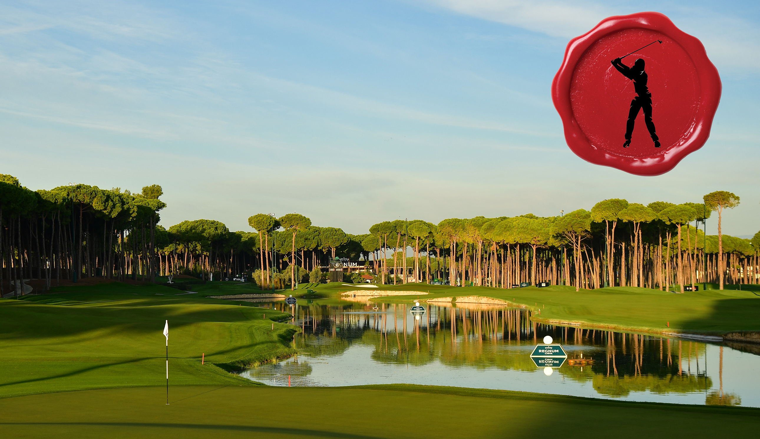 A general view of a hole and a badge in the corner