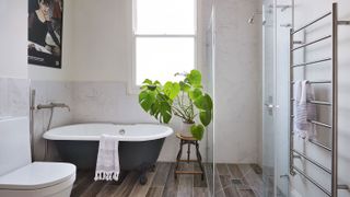 renovated bathroom with freestanding rolltop bath