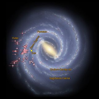 Data from NASA's WISE space telescope mission, some of which is overlaid here, shows clusters of young stars congregating along the Milky Way's spiral arms.