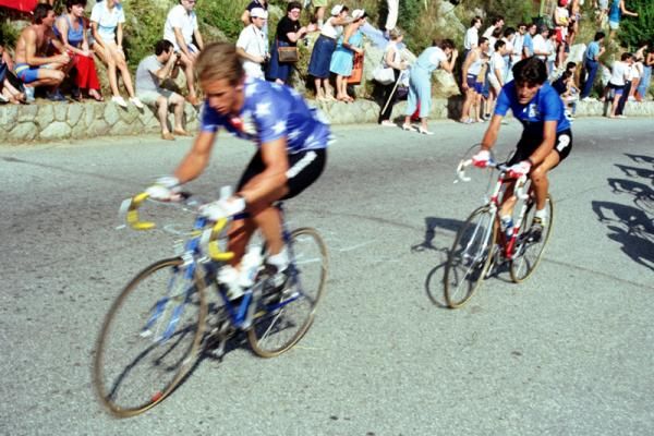 It's 1984 and Greg Lemond is leading Italian Marino Amadori