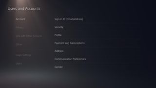 PS5 users and accounts page