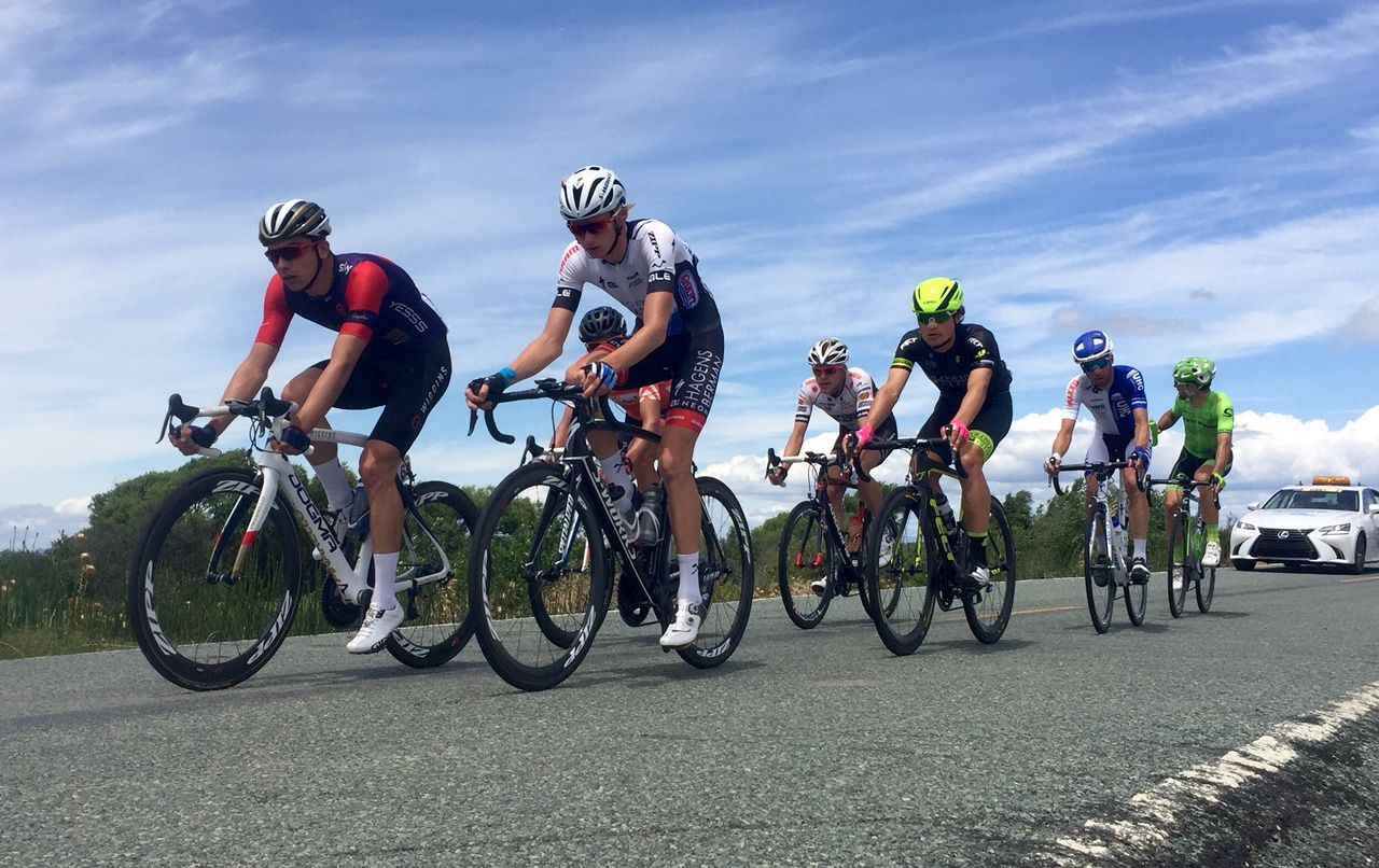 The breakaway works well together during stage 8 of the 2016 Tour of California.
