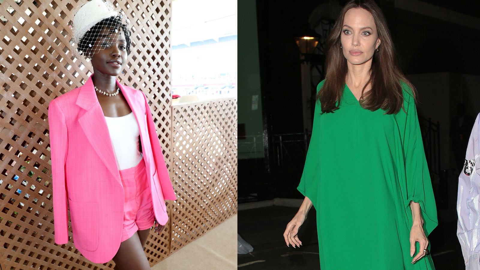 what color suits me: Lupita Nyong'o in pink and Angelina Jolie wearing bright green