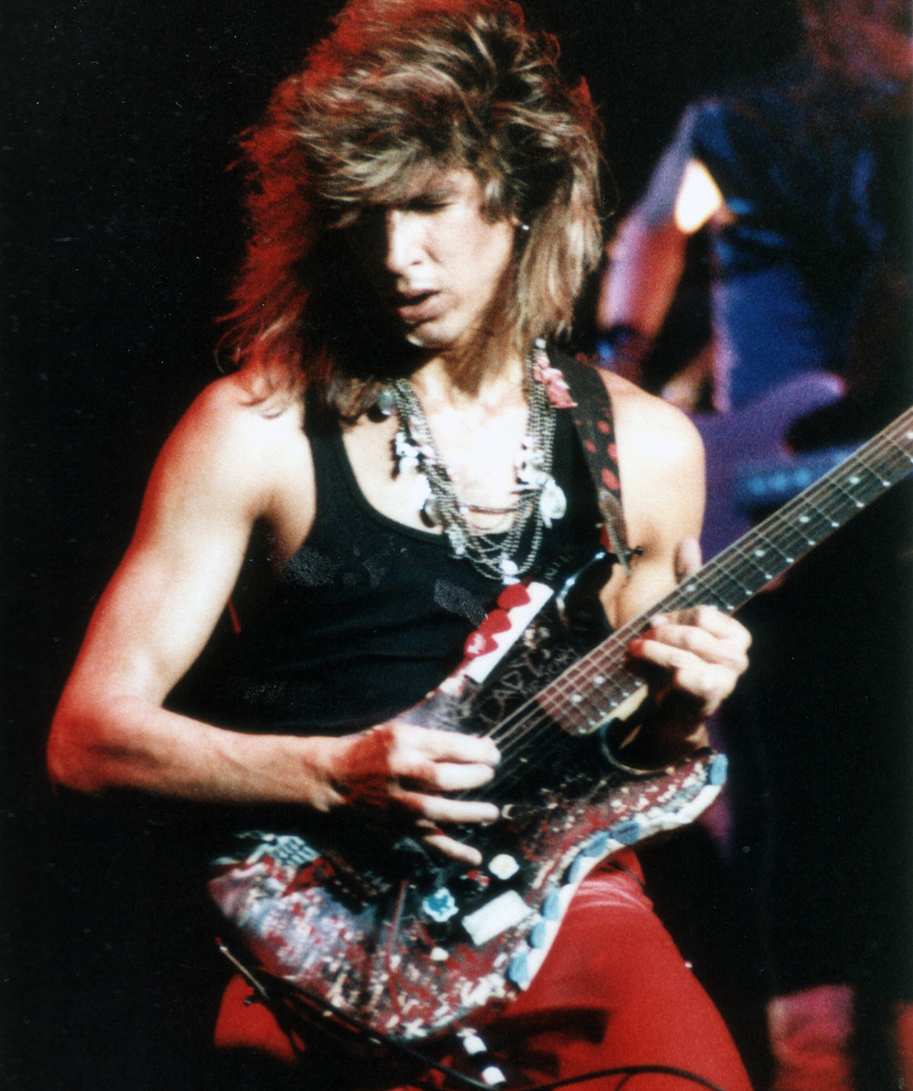 George Lynch performs onstage with Dokken at the Met Center in Bloomington, Minnesota on February 3, 1986