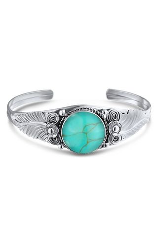 Sterling Silver Garden Blue Simulated Turquoise Cuff Bracelet