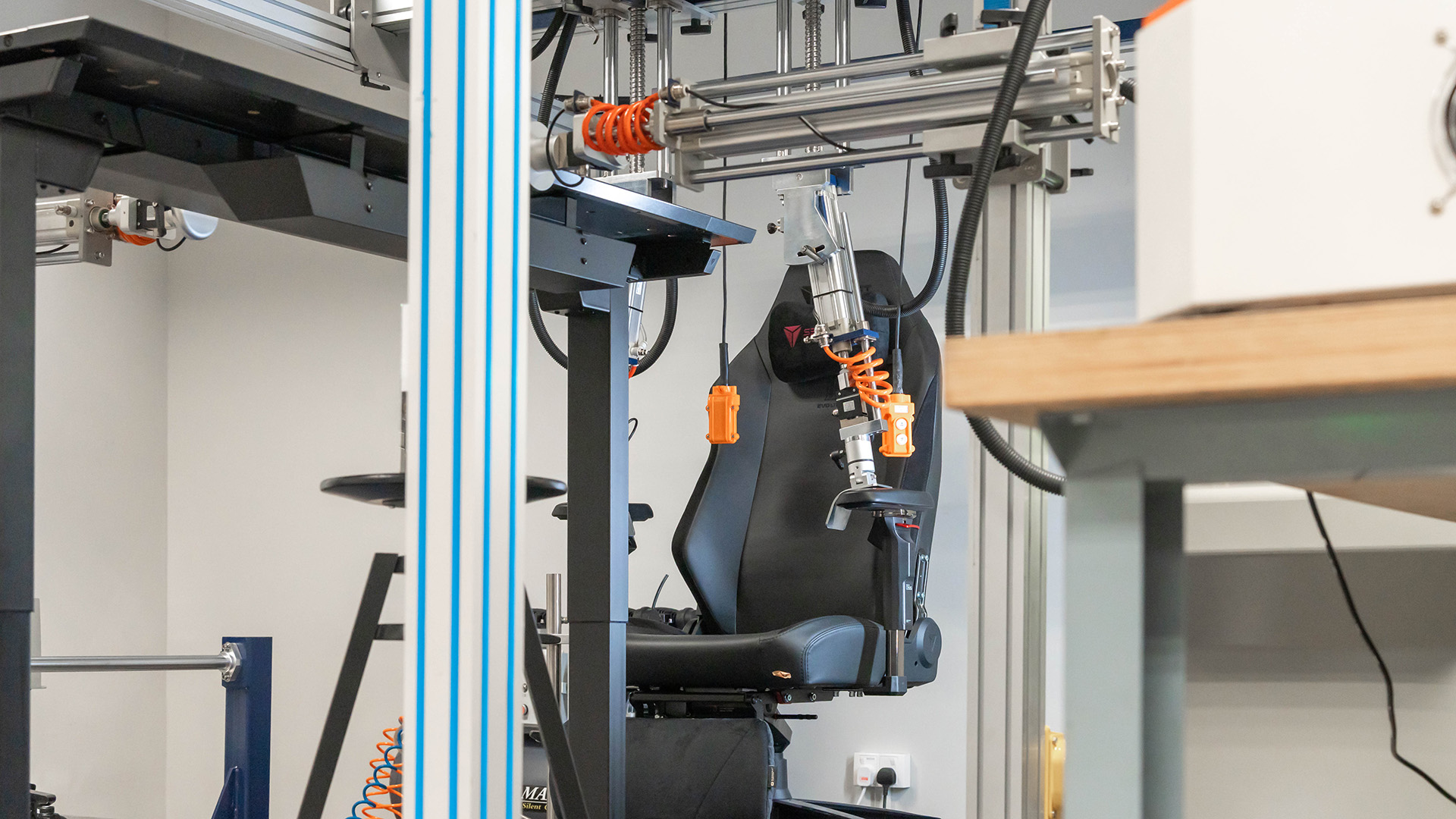 Secretlab's testing lab, with a chair undergoing testing.