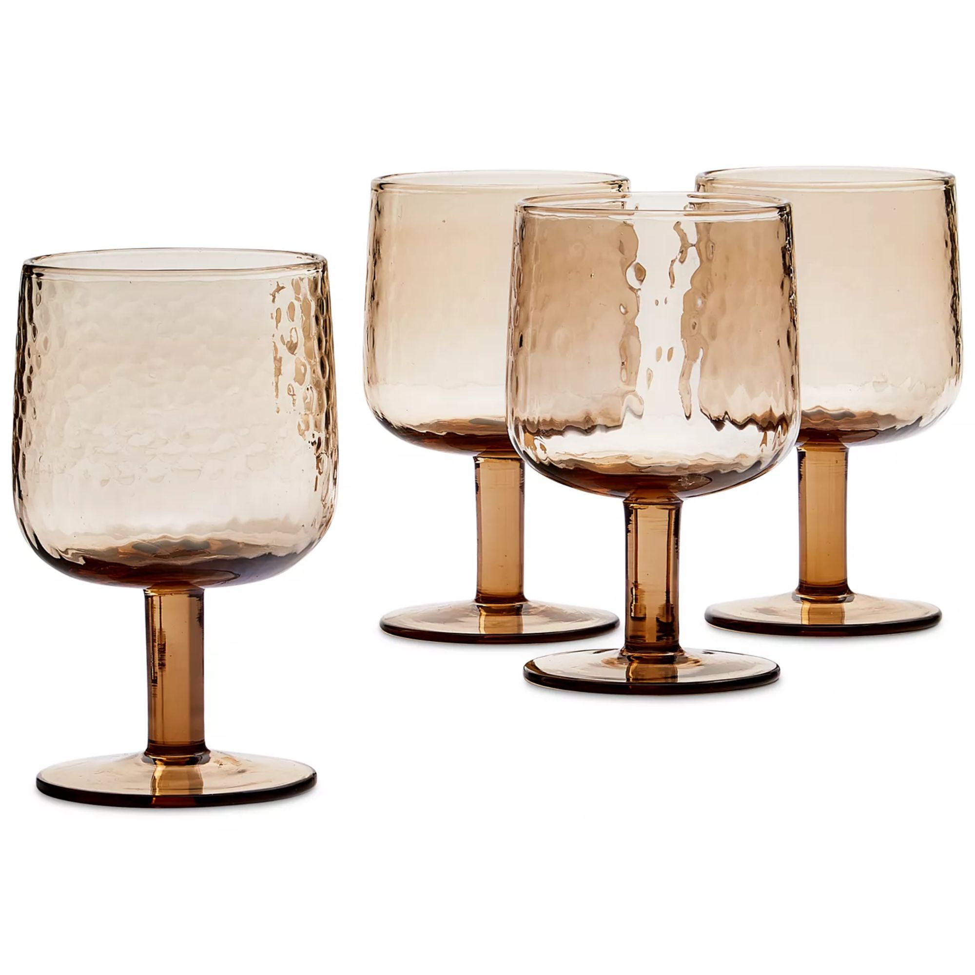 Short amber wine glasses with hammered finish