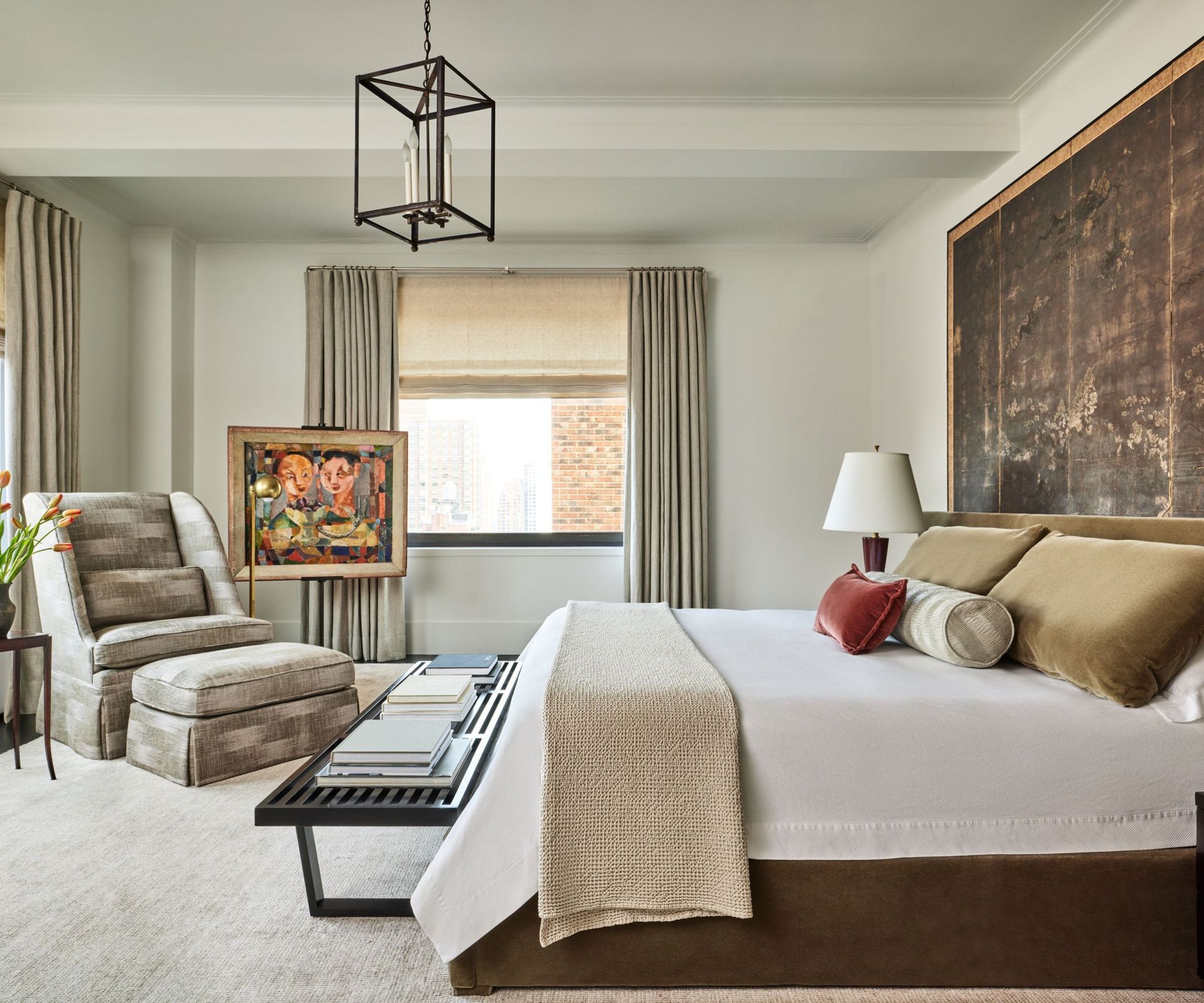 bedroom with large artwork