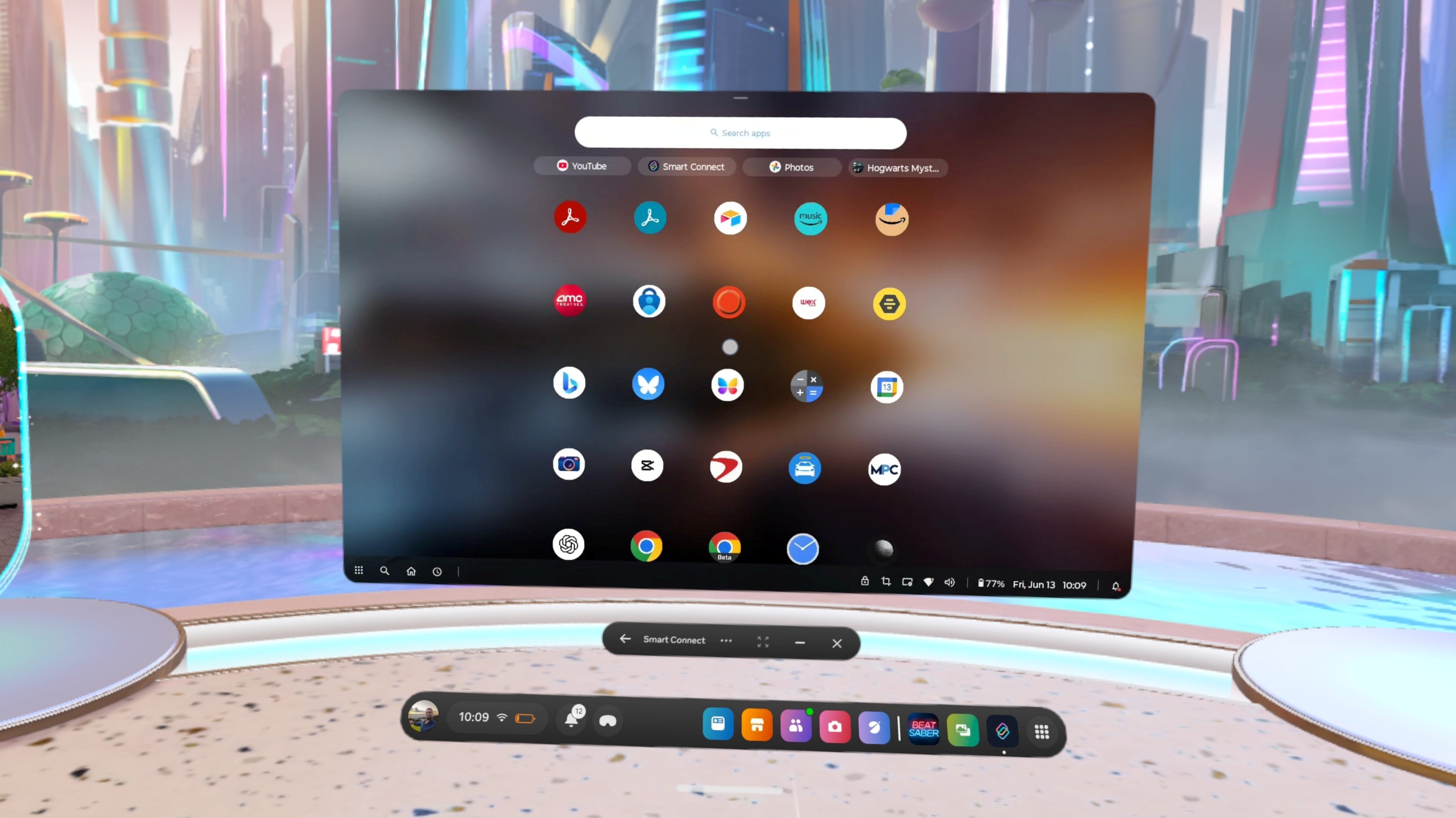 Smart Connect desktop mode app drawer on the Quest 3