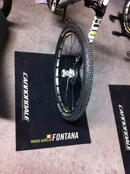 Marco Fontana's Cannondale. When you make it to the big time, there are extra touches like these personalized mats.