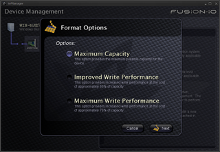 Select your required performance option. You can choose to work with reduced capacity in favor of increased write performance.