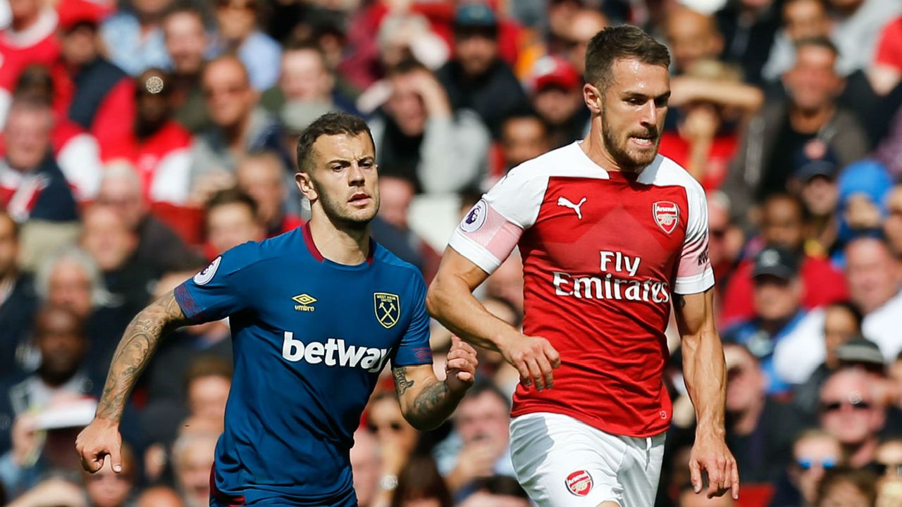 West Ham United midfielder Jack Wilshere and Arsenal’s Aaron Ramsey 