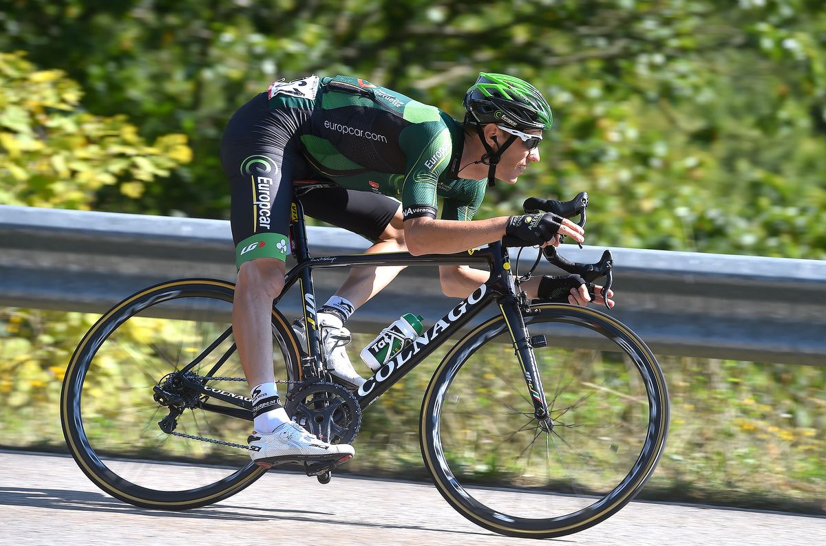 Pierre Rolland (Europcar) corners at speed