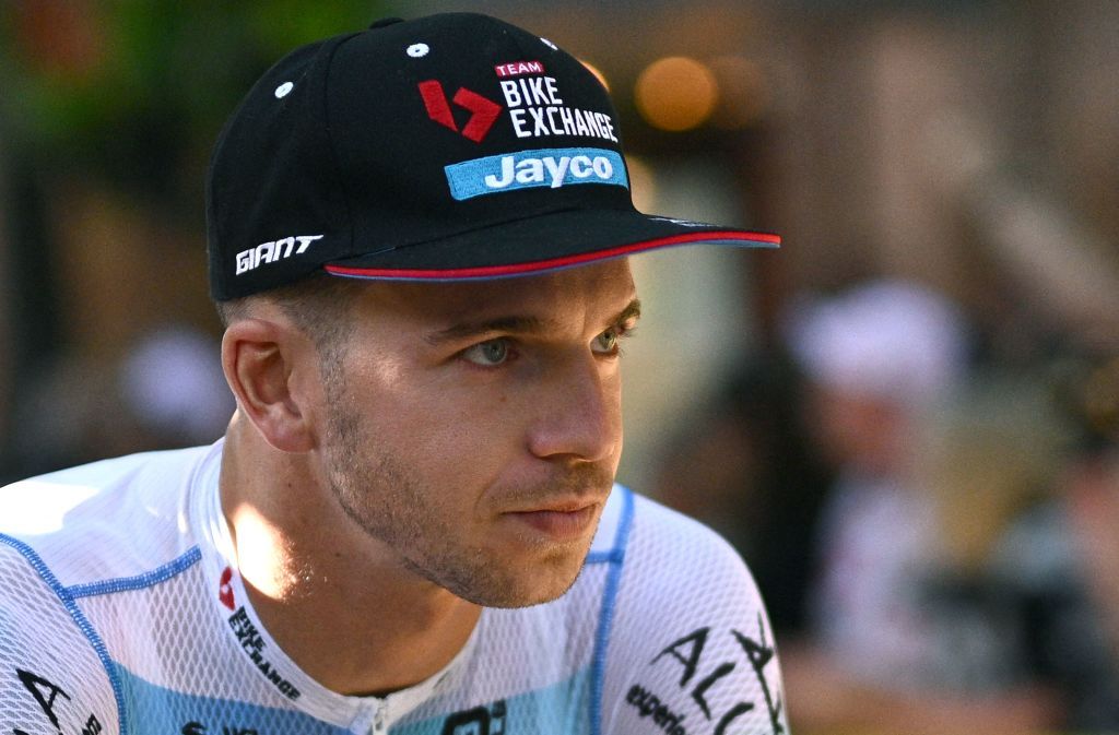 Team BikeexchangeJayco teams Dutch rider Dylan Groenewegen cycles to attend the teams presentation two days ahead of the first stage of the 109th edition of the Tour de France cycling race in Copenhagen in Denmark on June 29 2022 Photo by Marco BERTORELLO AFP Photo by MARCO BERTORELLOAFP via Getty Images