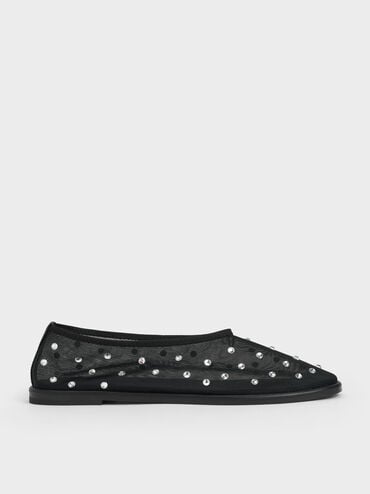 Mesh Gem-Embellished Ballet Flats