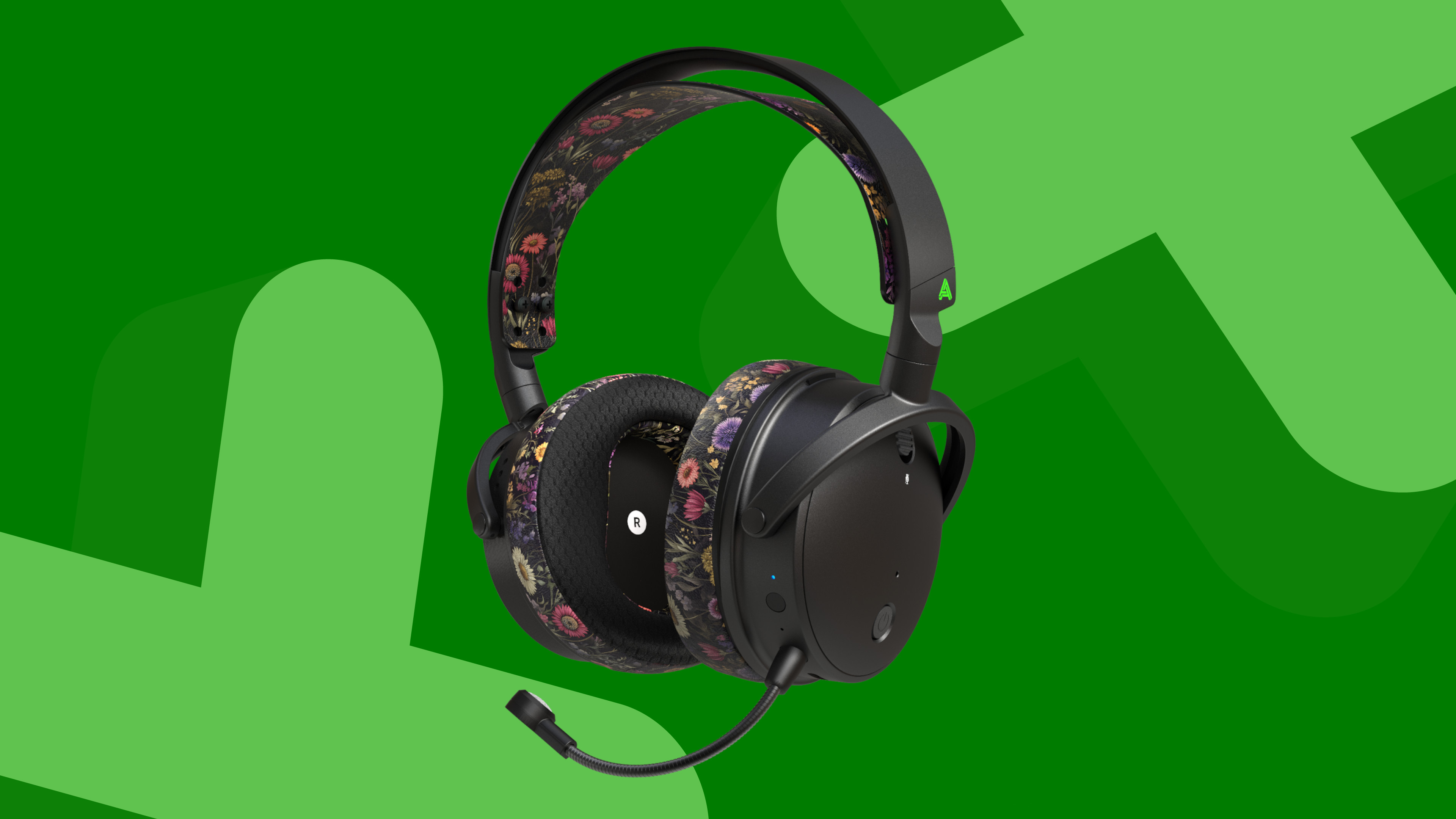 Audeze Maxwell Flora Limited Edition headset on a green background