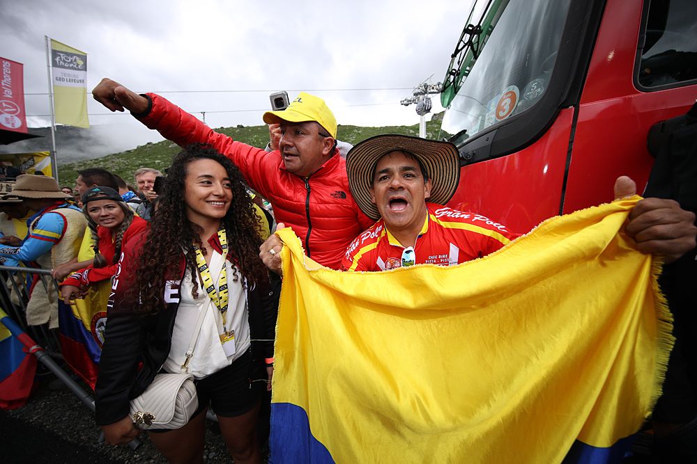 Xiomy Guerrero of Colombia Girlfriend of Egan Bernal of Colombia and Team INEOS Yellow Leader Jersey