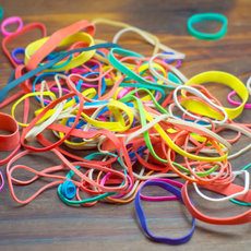 Rubber bands on a table.