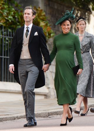 James Matthews and Pippa Middleton attend the wedding of Princess Eugenie of York and Jack Brooksbank at St George's Chapel in Windsor Castle on October 12, 2018 in Windsor, England.