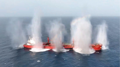 Explosive charges detonating to sink the Magic Seas