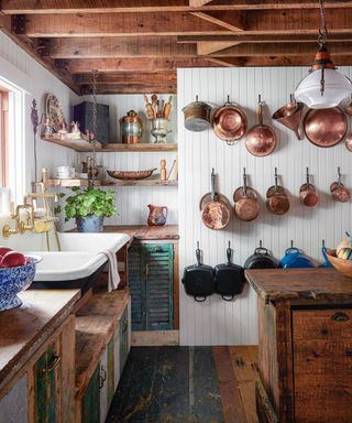 kitchen with salvaged timber cabinets