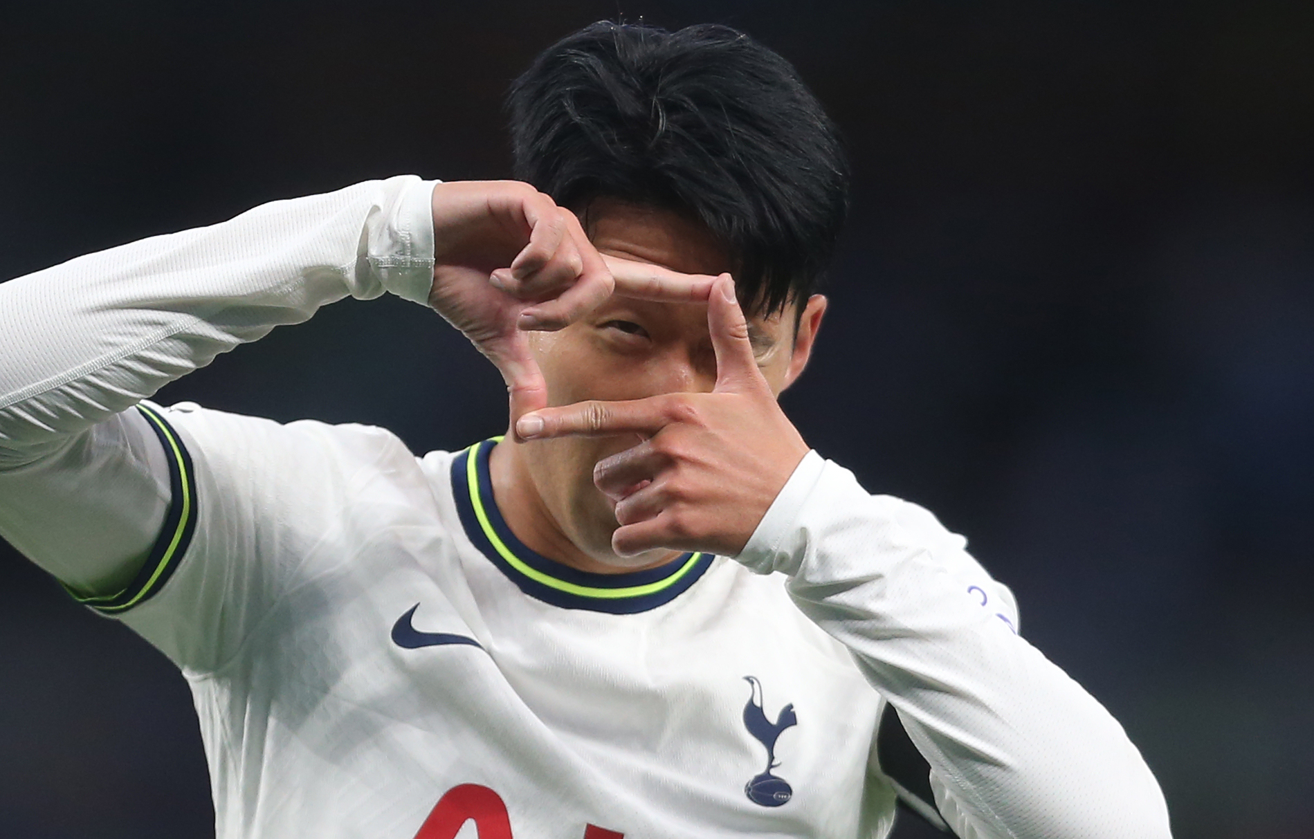 Son Heung-min celebrates after scoring for Tottenham against Leicester in September 2022.