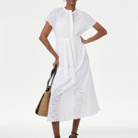 Pure Cotton Broderie Midaxi Shirt Dress: Was £95 now £34