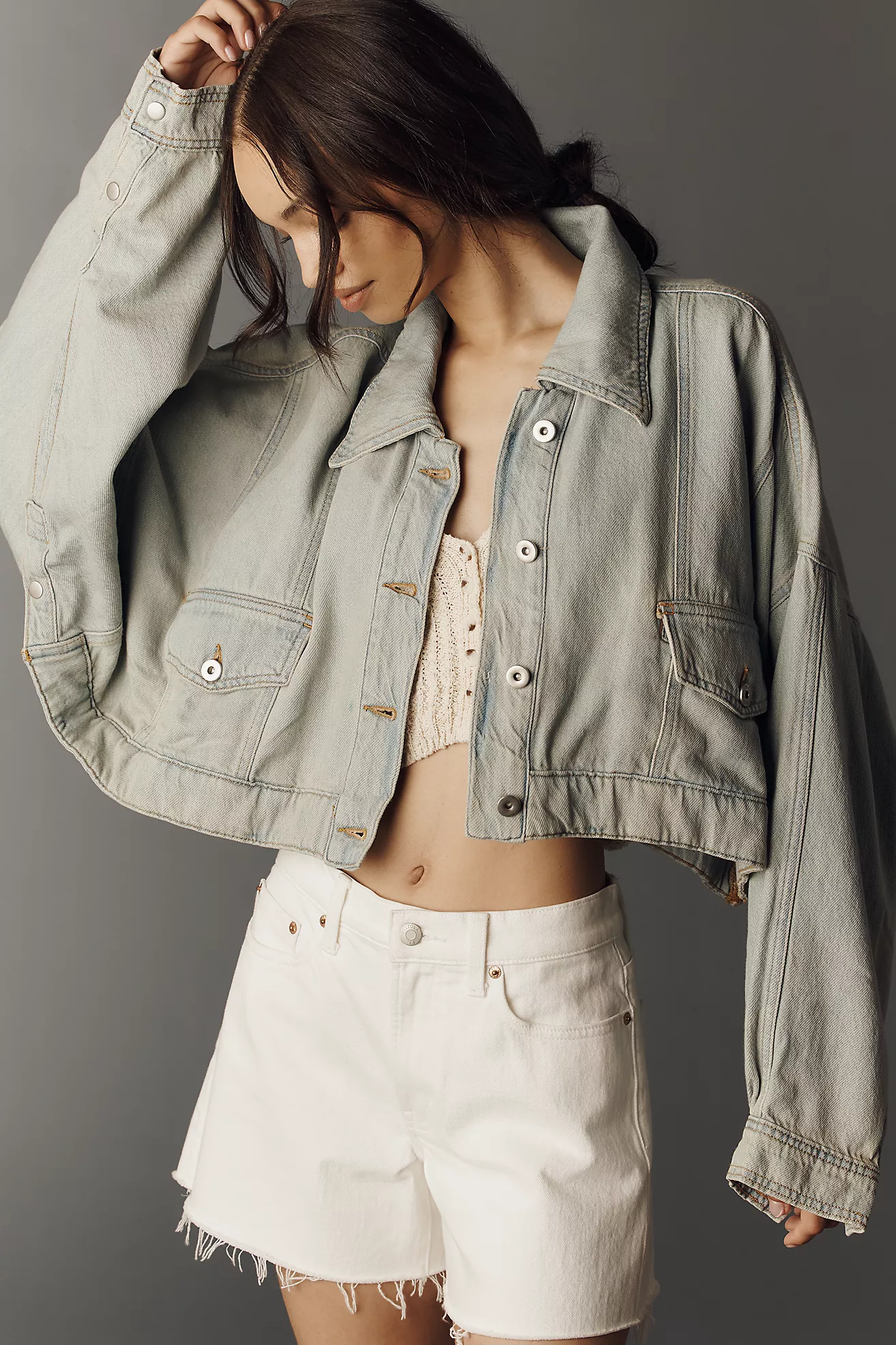 Pilcro Boxy East-West Cropped Denim Jacket