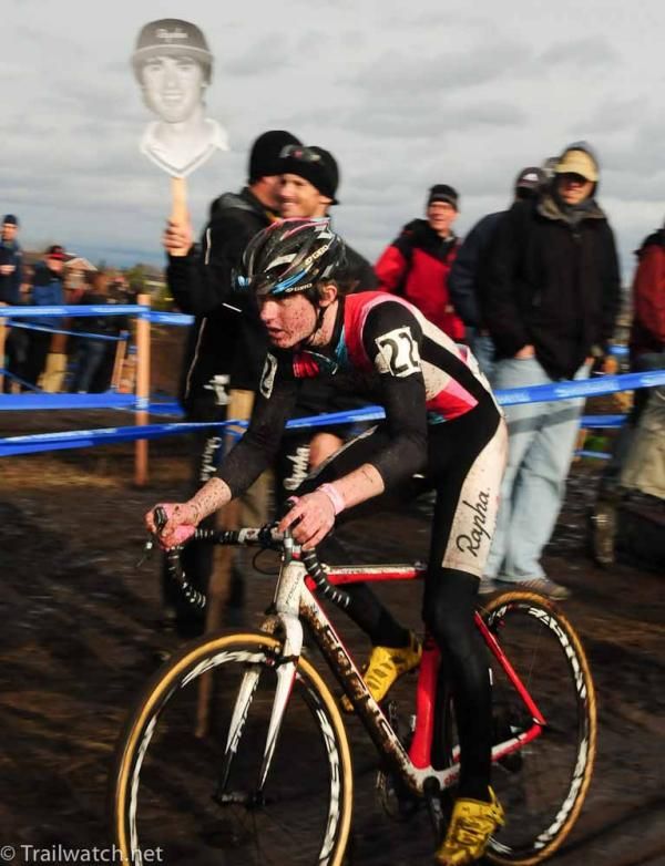 Zach MacDonald (Rapha Focus) leading the race in front of one of his boosters