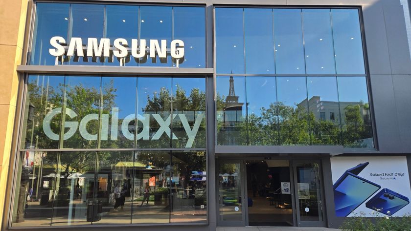 A Samsung Experience Store with its logo and &quot;Galaxy&quot; on the large front glass.