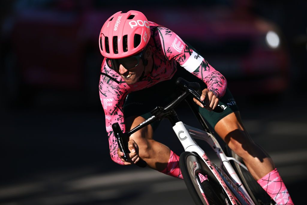 WEIMAR GERMANY AUGUST 24 Sean Quinn of United States and Team EF Education Easypost sprints during the 37th Deutschland Tour 2022 Prologue a 26km individual time trial from Weimar to Weimar DeineTour on August 24 2022 in Weimar Germany Photo by Stuart FranklinGetty Images