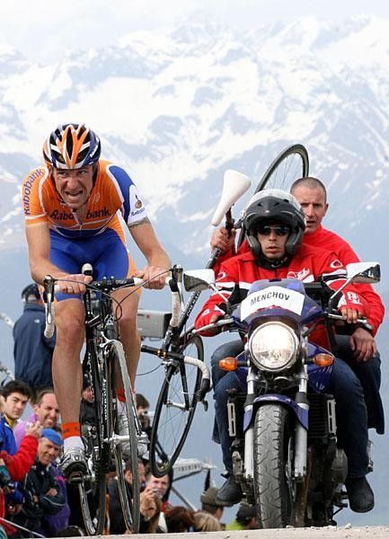 Denis Menchov (Rabobank) looks a little off-centre on the tough stuff.