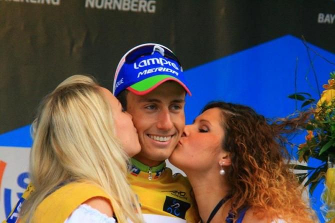 Malor (Lampre-Merida) enjoys his moment on stage after taking out the TT